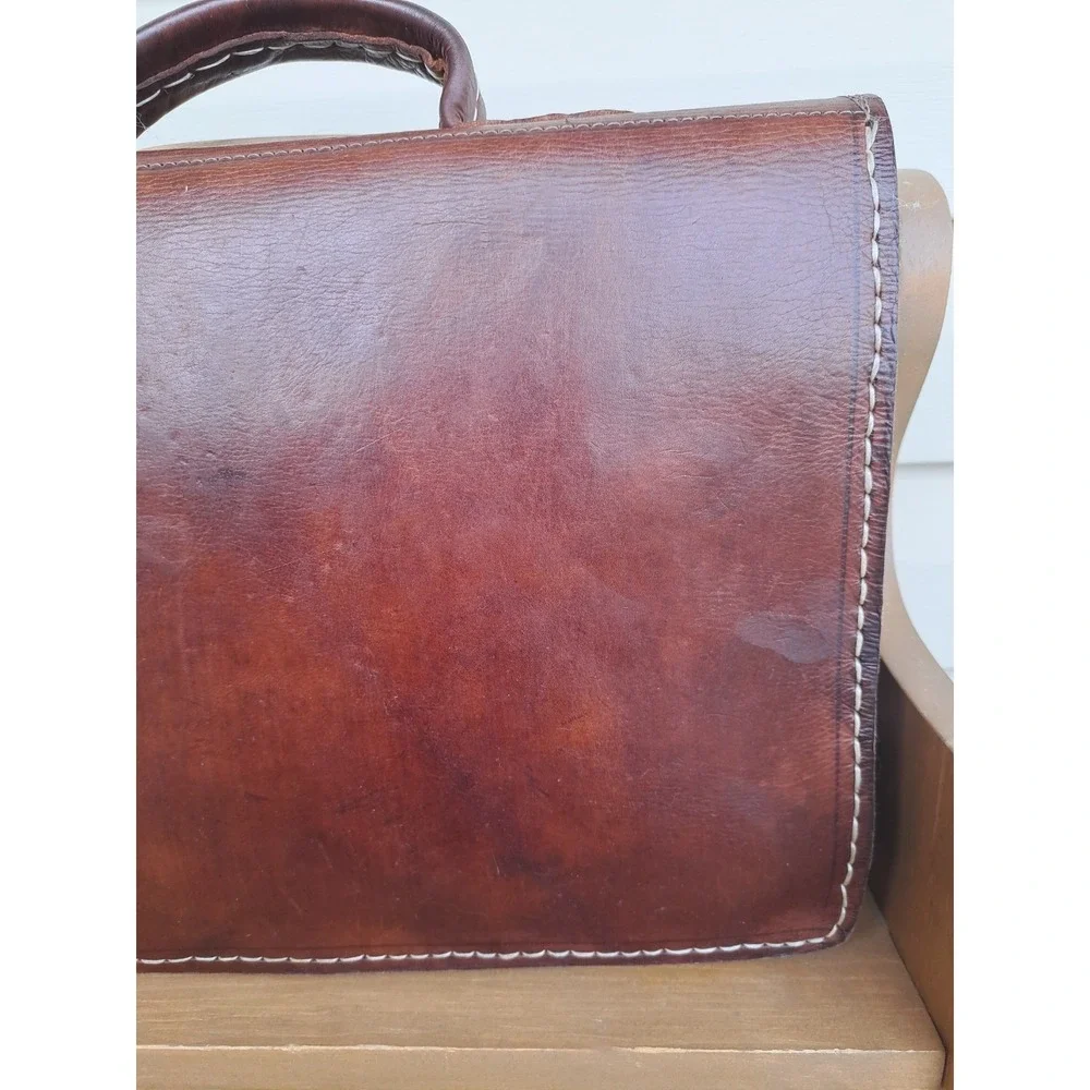 Large‎ Satchel Handcrafted Genuine Leather Bag Briefcase Dark Brown